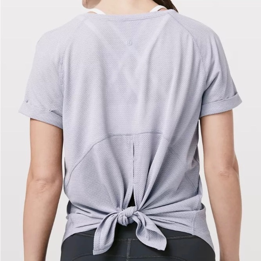 Lululemon Open Up Tie Back Tee In Heathered Lavender Grey